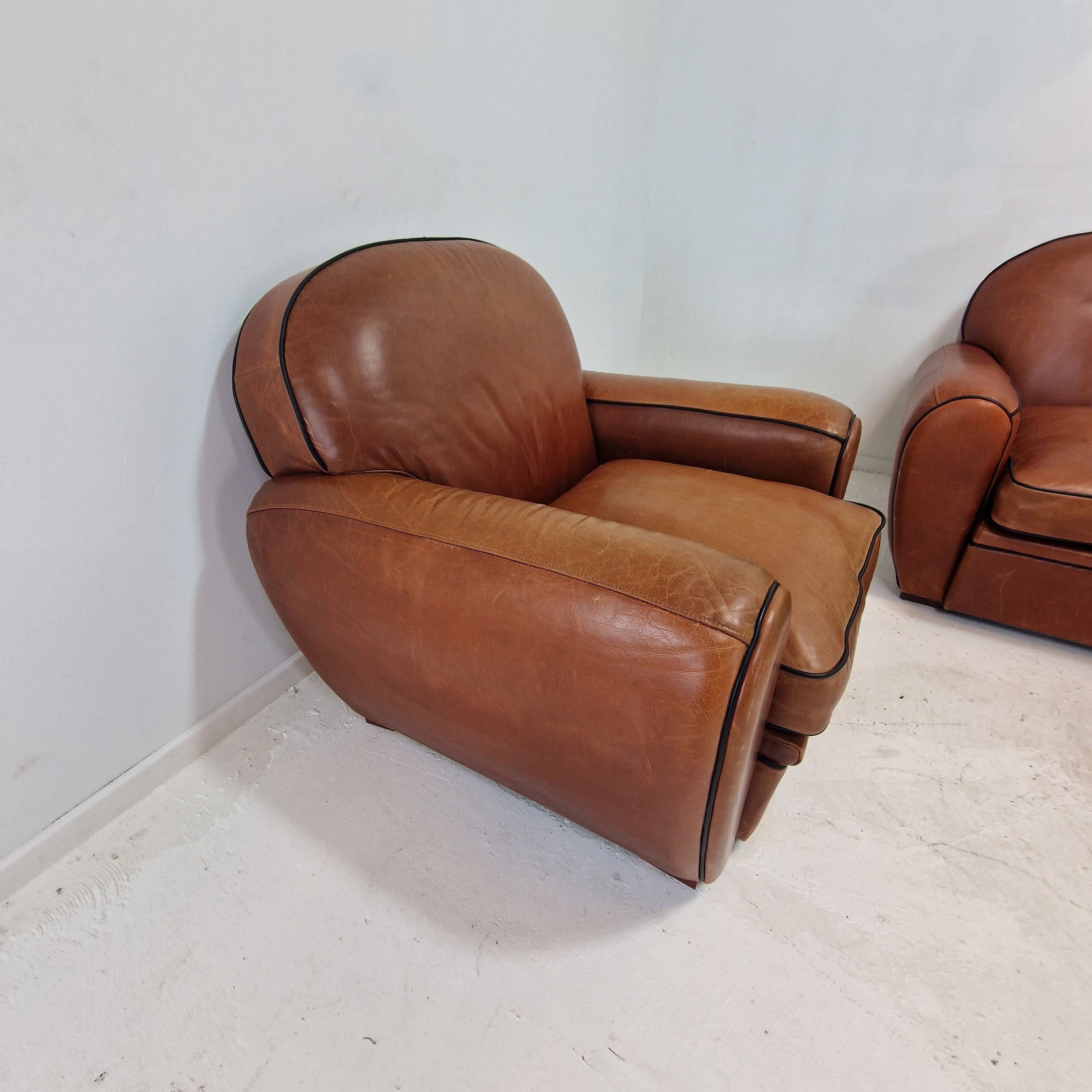 Set of 2 Club Chairs and 1 Sofa in Saddle Leather by Jan Frantzen, Netherlands