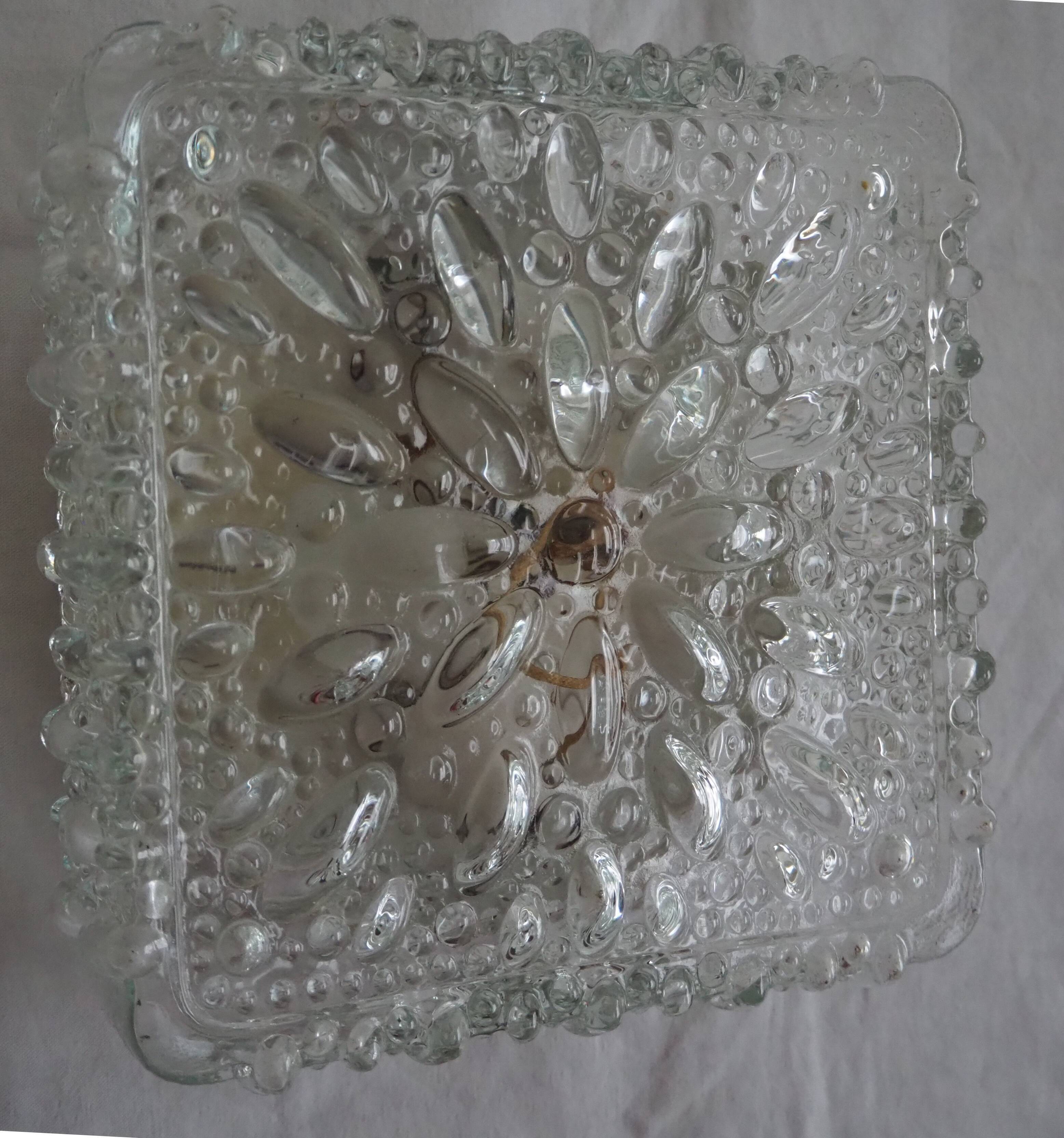 Transparent molded glass ceiling lamp – square shape – floral print.
