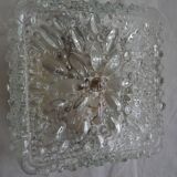 Transparent molded glass ceiling lamp – square shape – floral print.