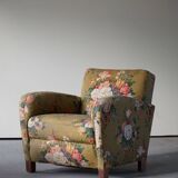 Modern Danish pair of curved lounge chairs, original fabric, Fritz Hansen, 1940.