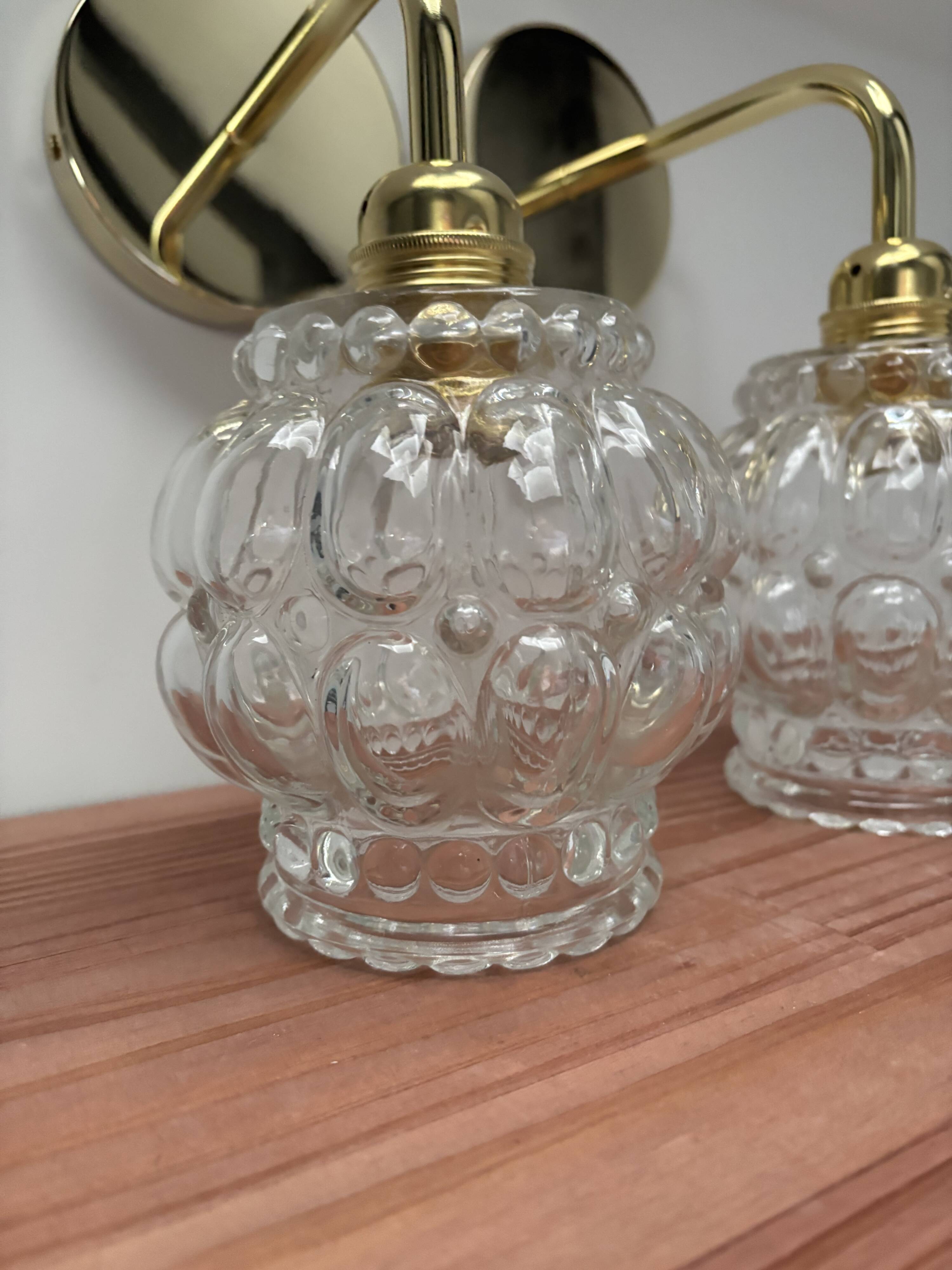 Pair of vintage glass gold wall sconces
