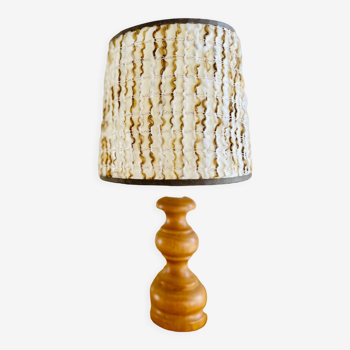 Vintage foot light wood table lamp and wool lampshade