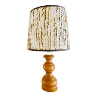Vintage foot light wood table lamp and wool lampshade