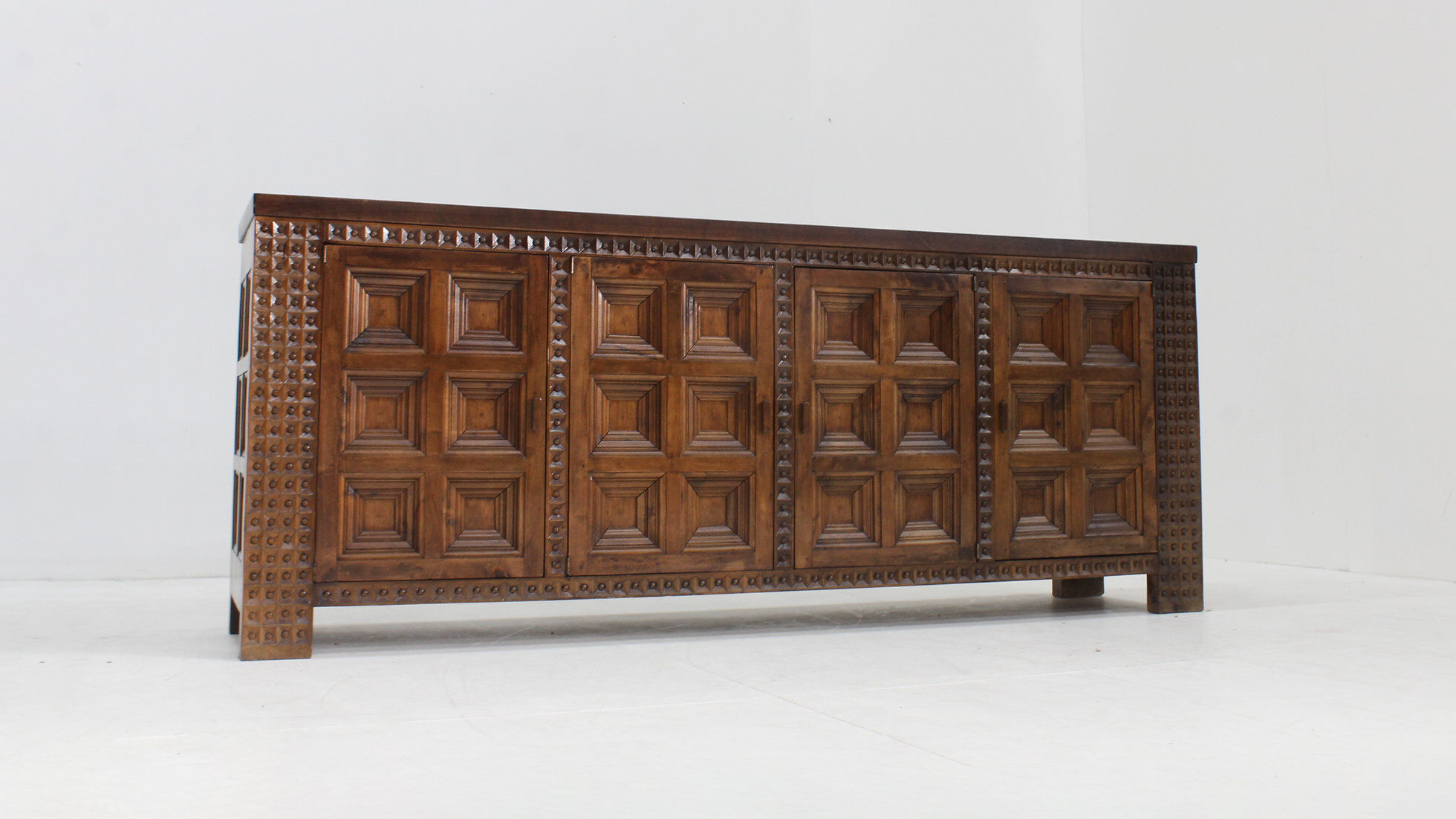 Spanish brutalist sideboard room divider solid walnut wood 1960s