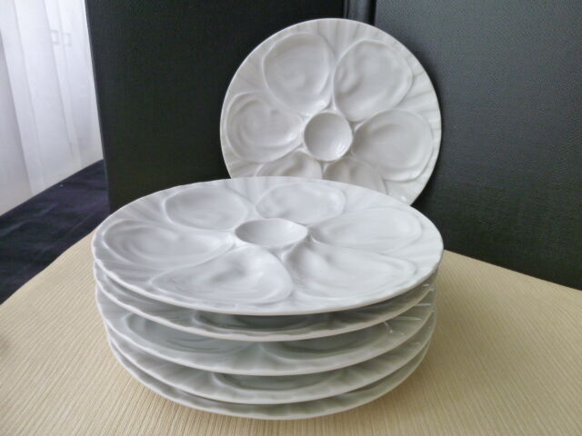 Set of 6 plates with oysters in white porcelain "L'Hirondelle "