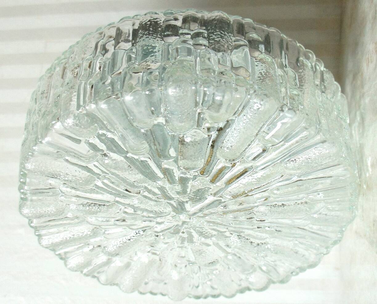 Set of 3 textured moulded glass ceiling lights/wall lights from the 1970s.