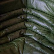Green leather Togo living room set by Michel Ducaroy for Ligne Roset, 1979, set of 5