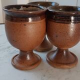 Trio of cups / mazagrans in artisanal pottery sandstone signed 70s