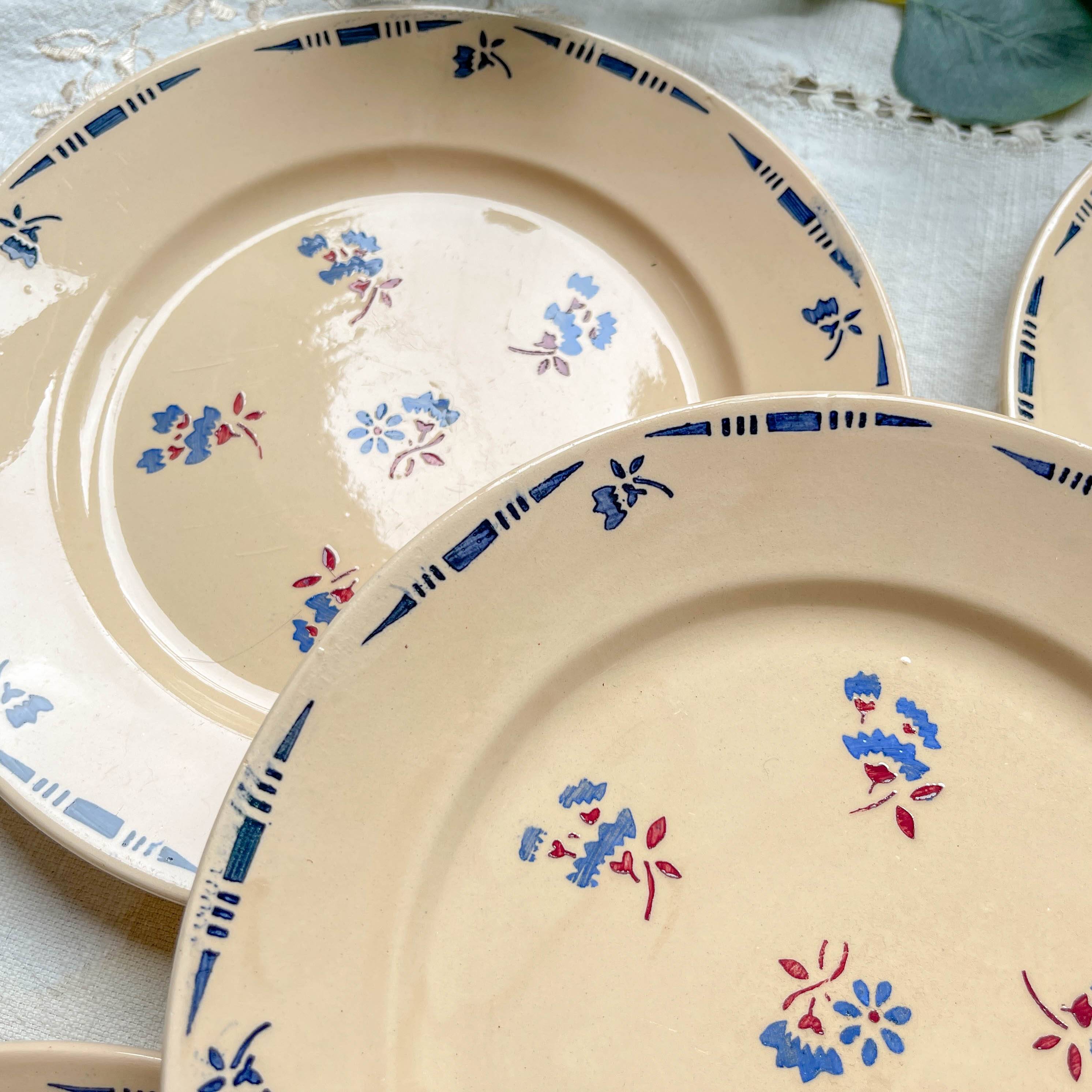 5 small vintage porcelain plates K&G Luneville "Flore" 1950s small blue flowers