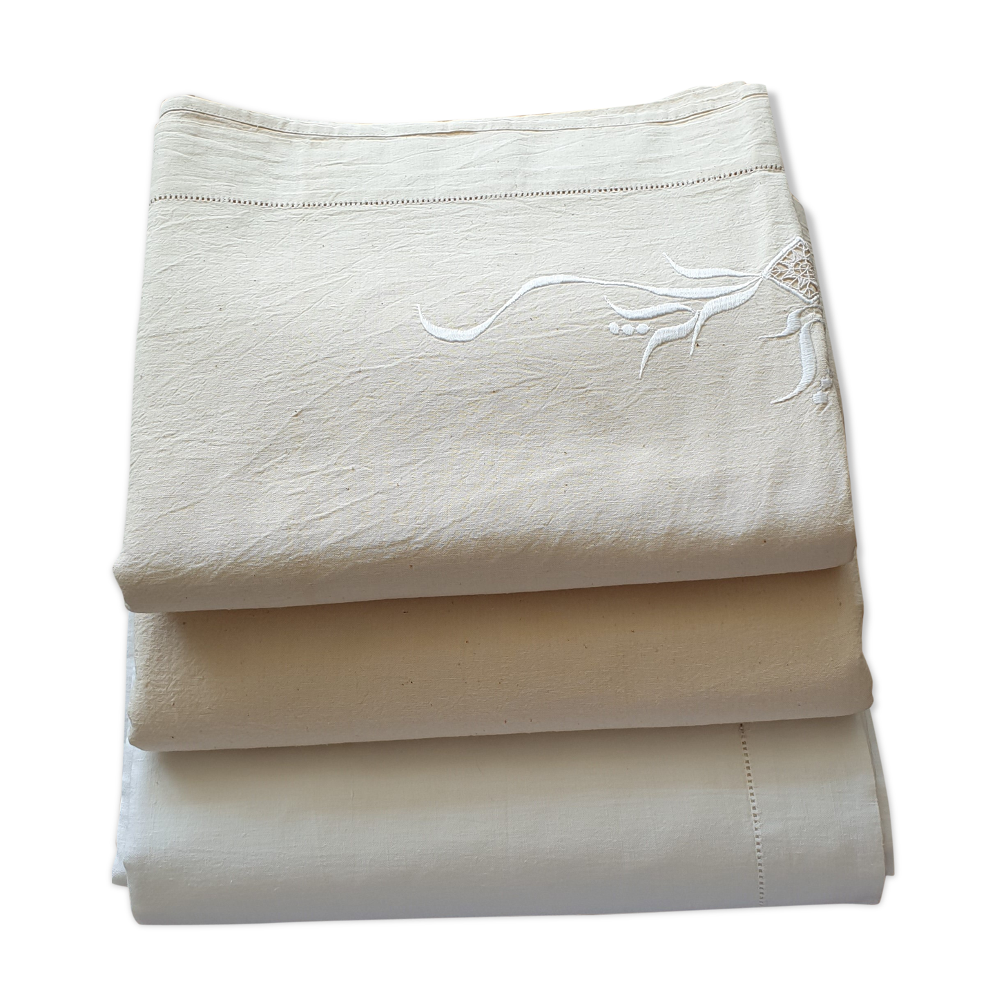 Lot of 3 Old Bed Sheets - True Northern Canvas Early 20th Century - France NEUF