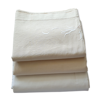 Lot of 3 Old Bed Sheets - True Northern Canvas Early 20th Century - France NEUF