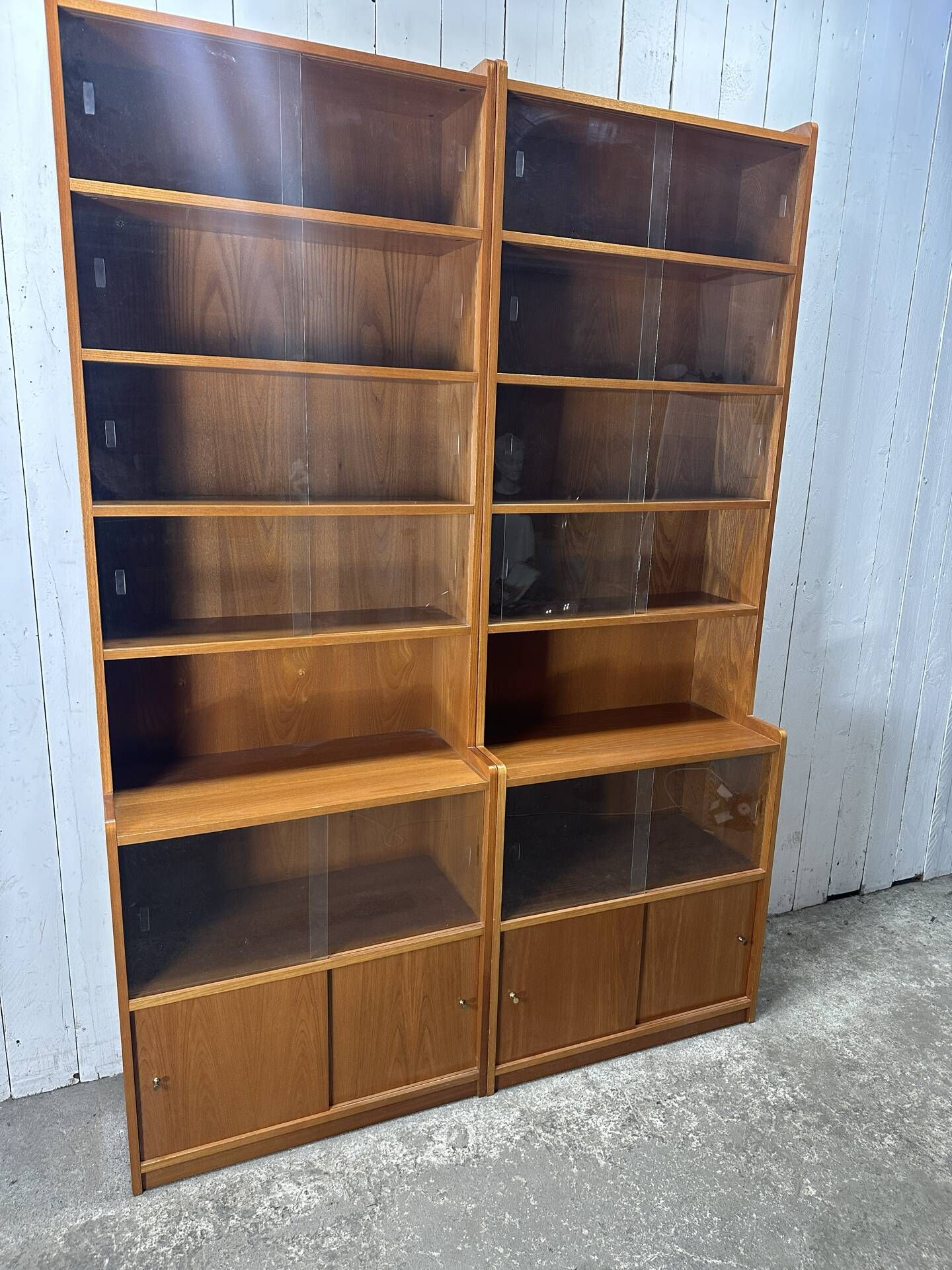 Pair of large vintage wooden display cabinets – 1960s/70s