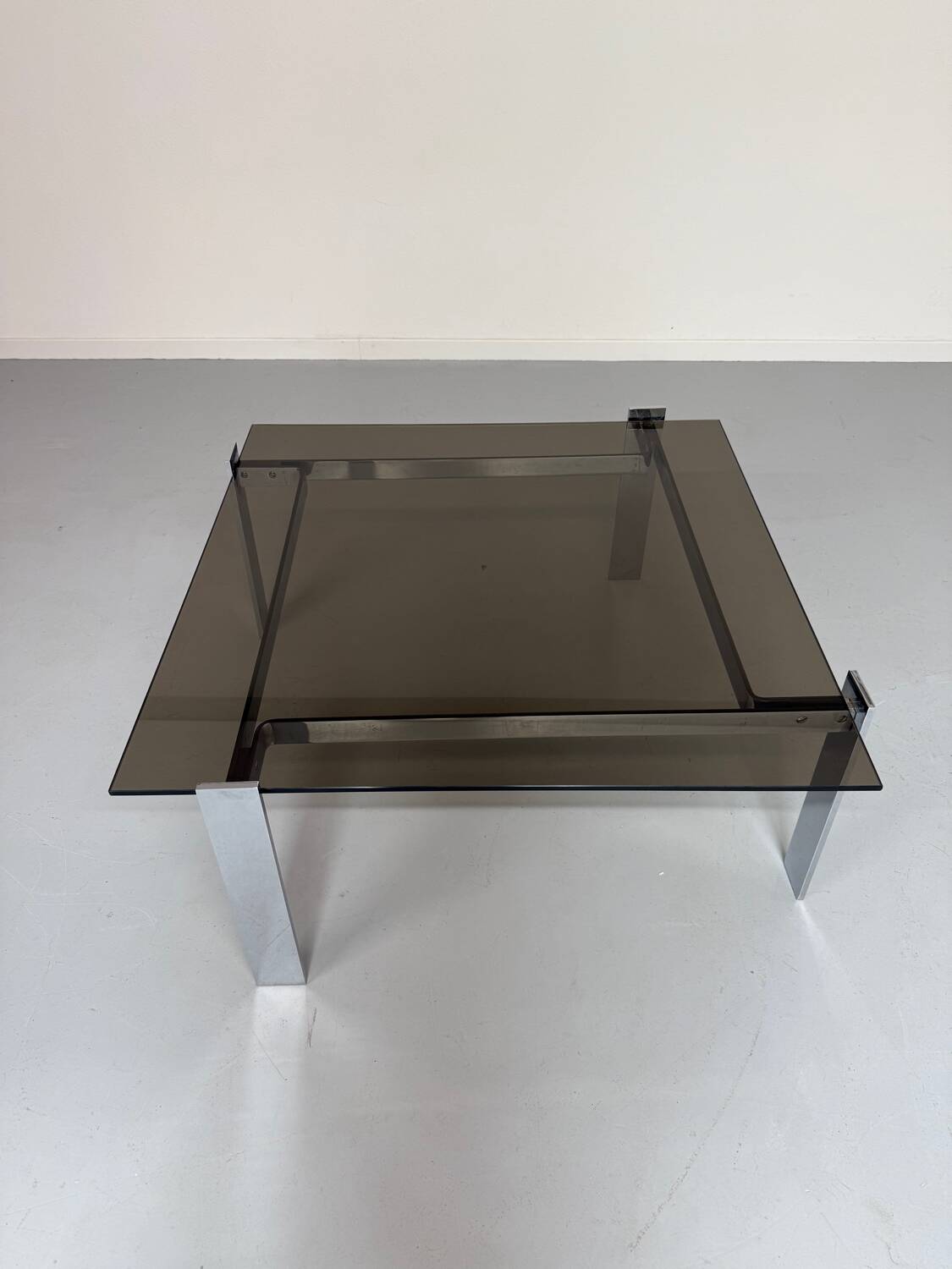 Smoked glass and chrome steel coffee table, Italian design from the 70s