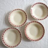 Set of 4 vintage soup plates with burgundy decoration