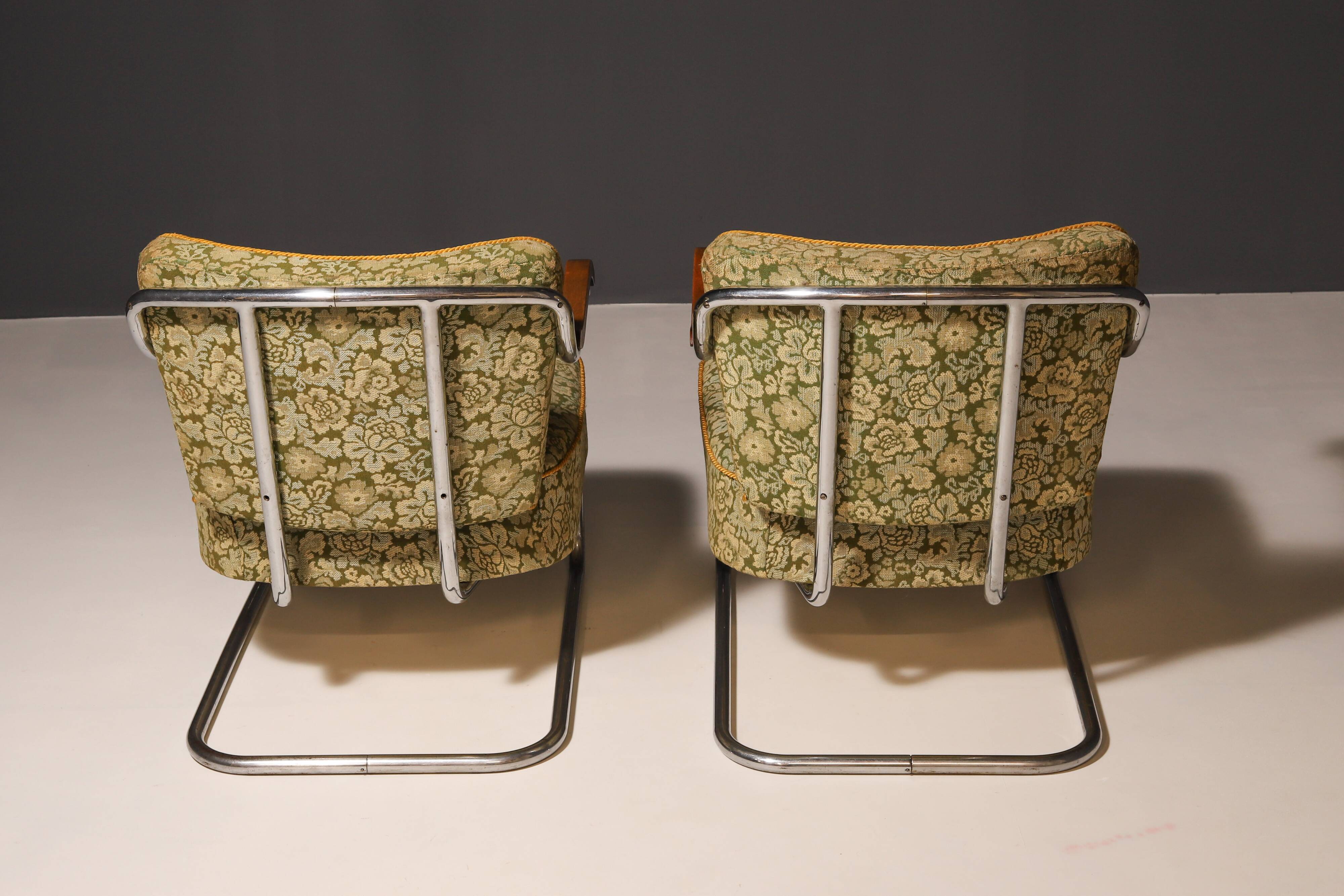 Paire de fauteuils cantilever en acier tubulaire pour Kovona, Tchécoslovaquie, années 1950