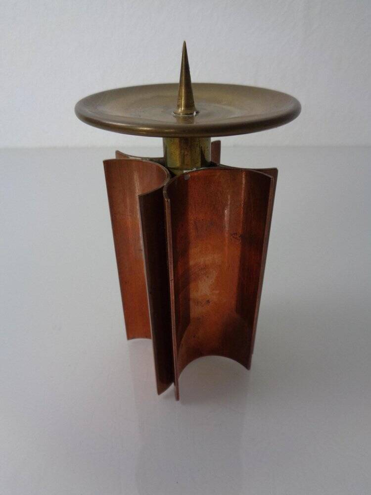 Vintage German Brutalist Candleholder in Copper and Brass, 1960s