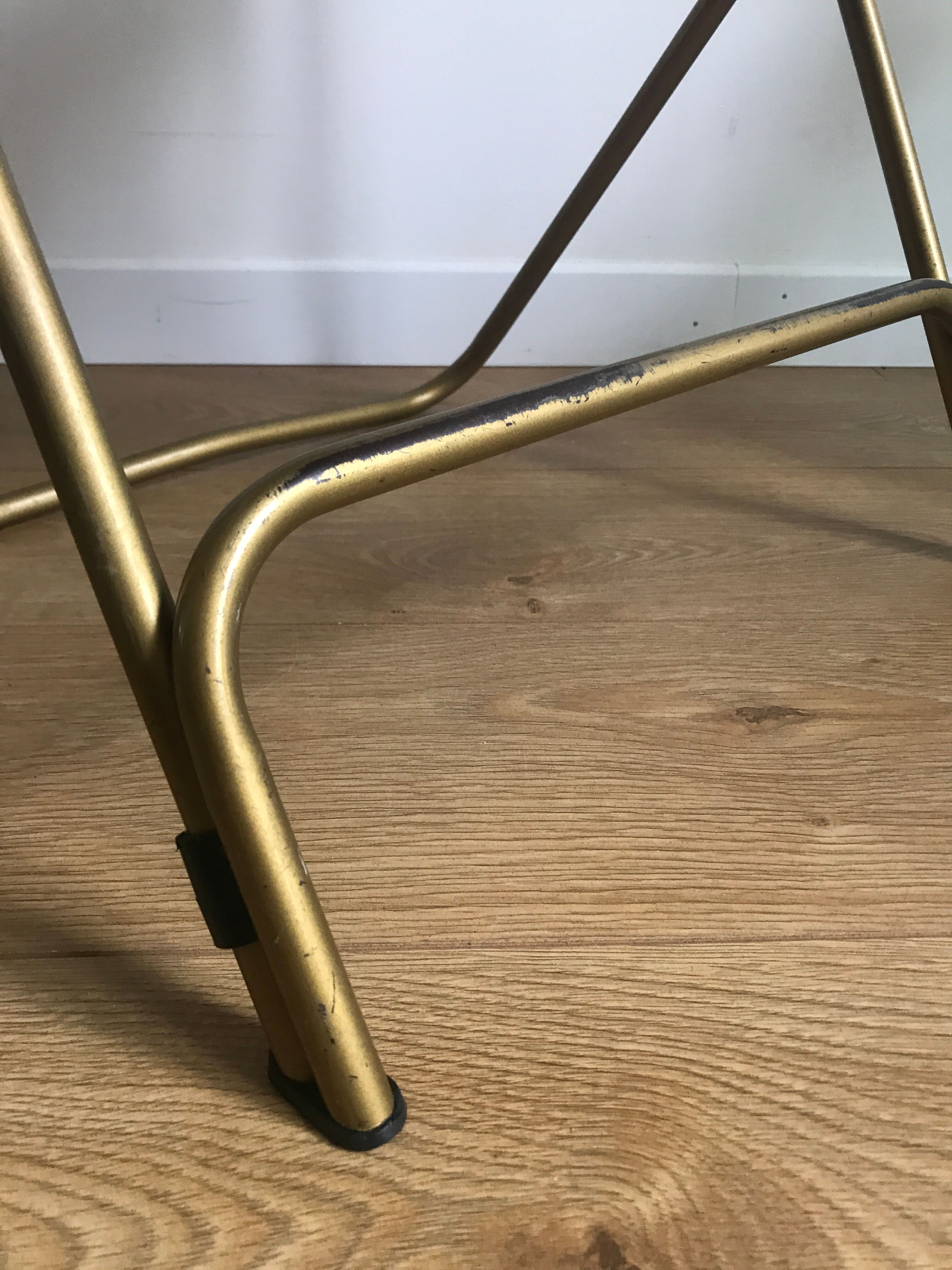 Vintage folding chair lafuma chantazur with striped golden fabric