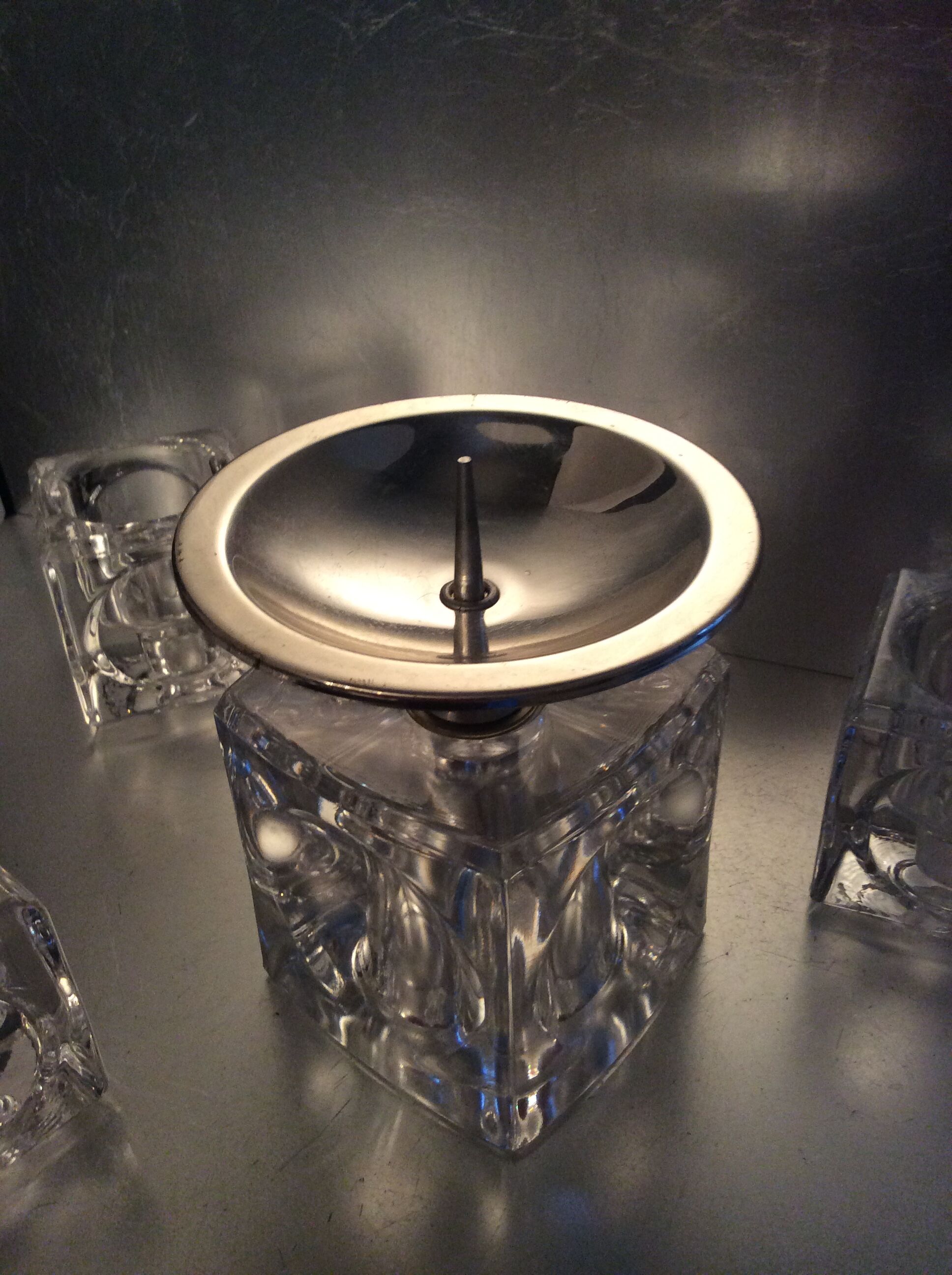 Set 4 vintage candlesticks  moulded glass cubes 70