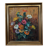 Oil on panel by Picquet still life bouquet of flowers 20th century