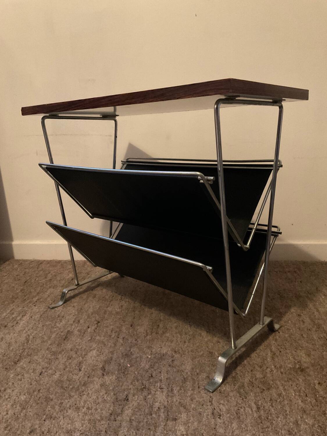 Vintage magazine rack with side table