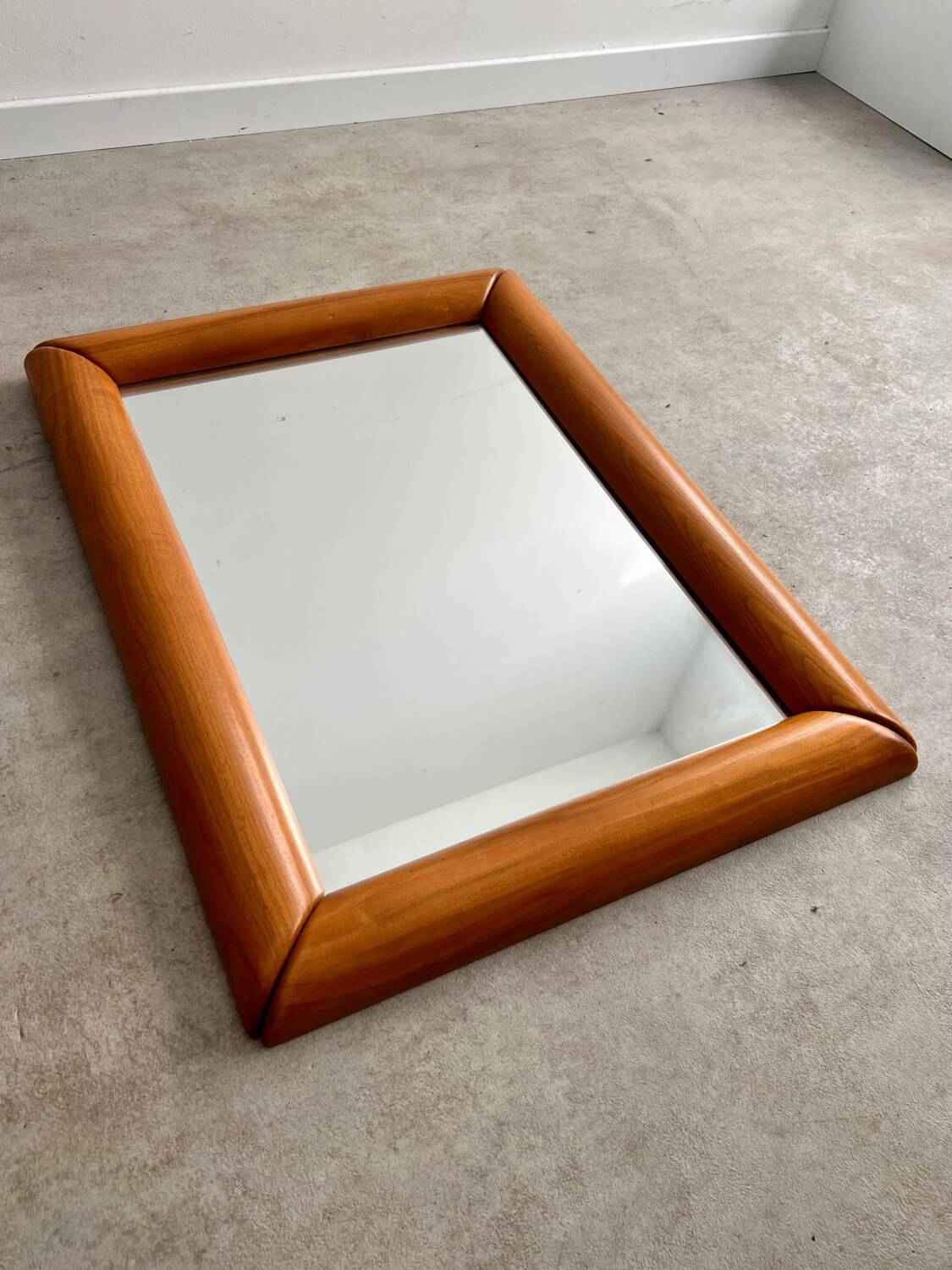 Old mirror in solid elm design from the 70s vintage brutalist style