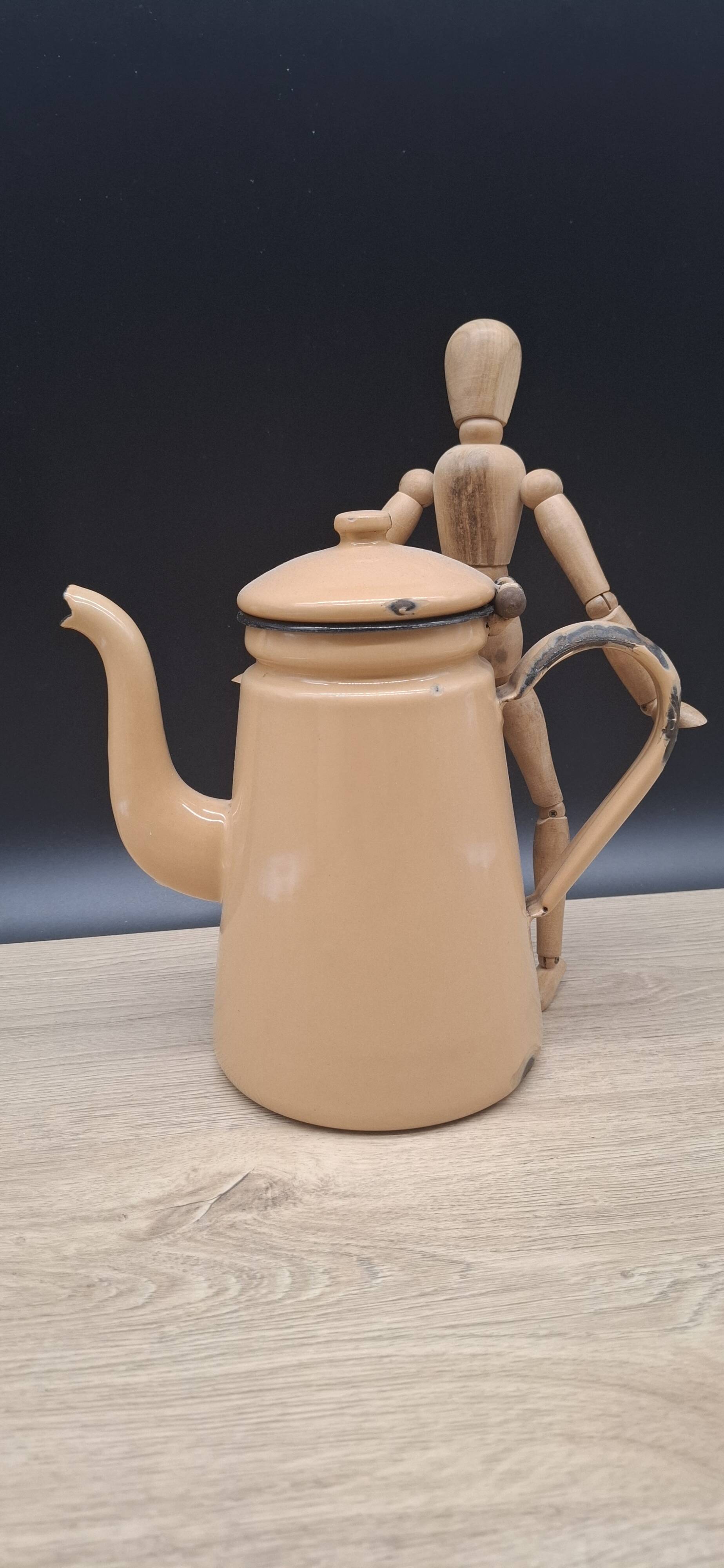 Beige enamel coffee pot