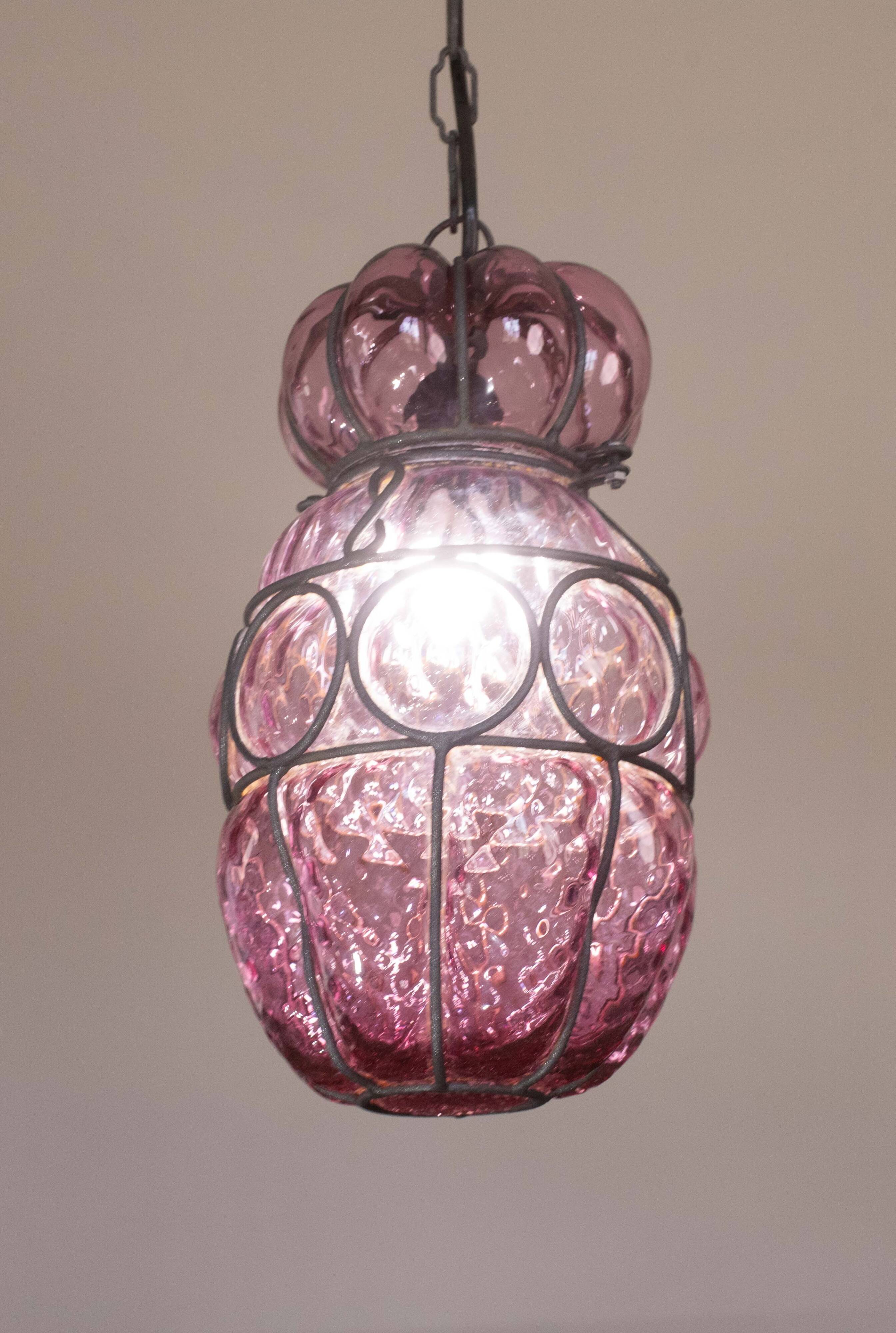 Plum colour Venetian Lantern, Seguso Murano Glass, Italy, 1950s