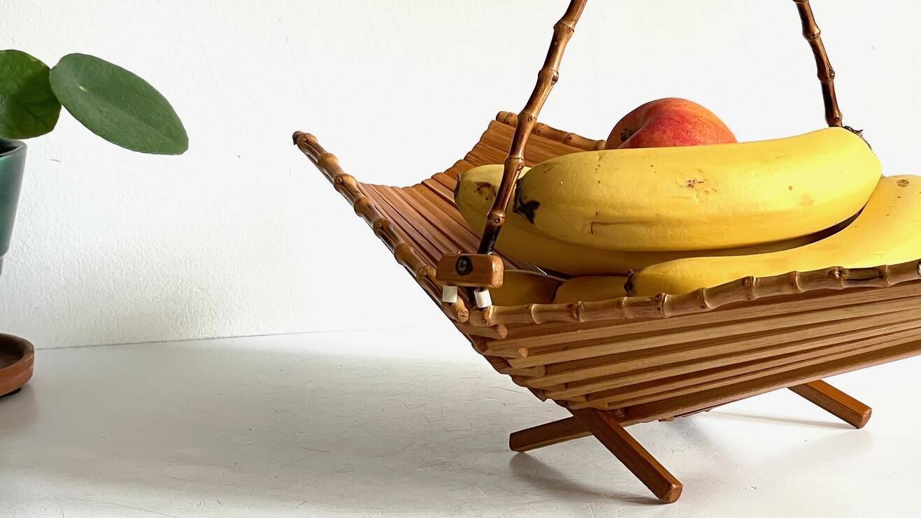 VINTAGE Wooden and Bamboo Fruit CUT BASKET