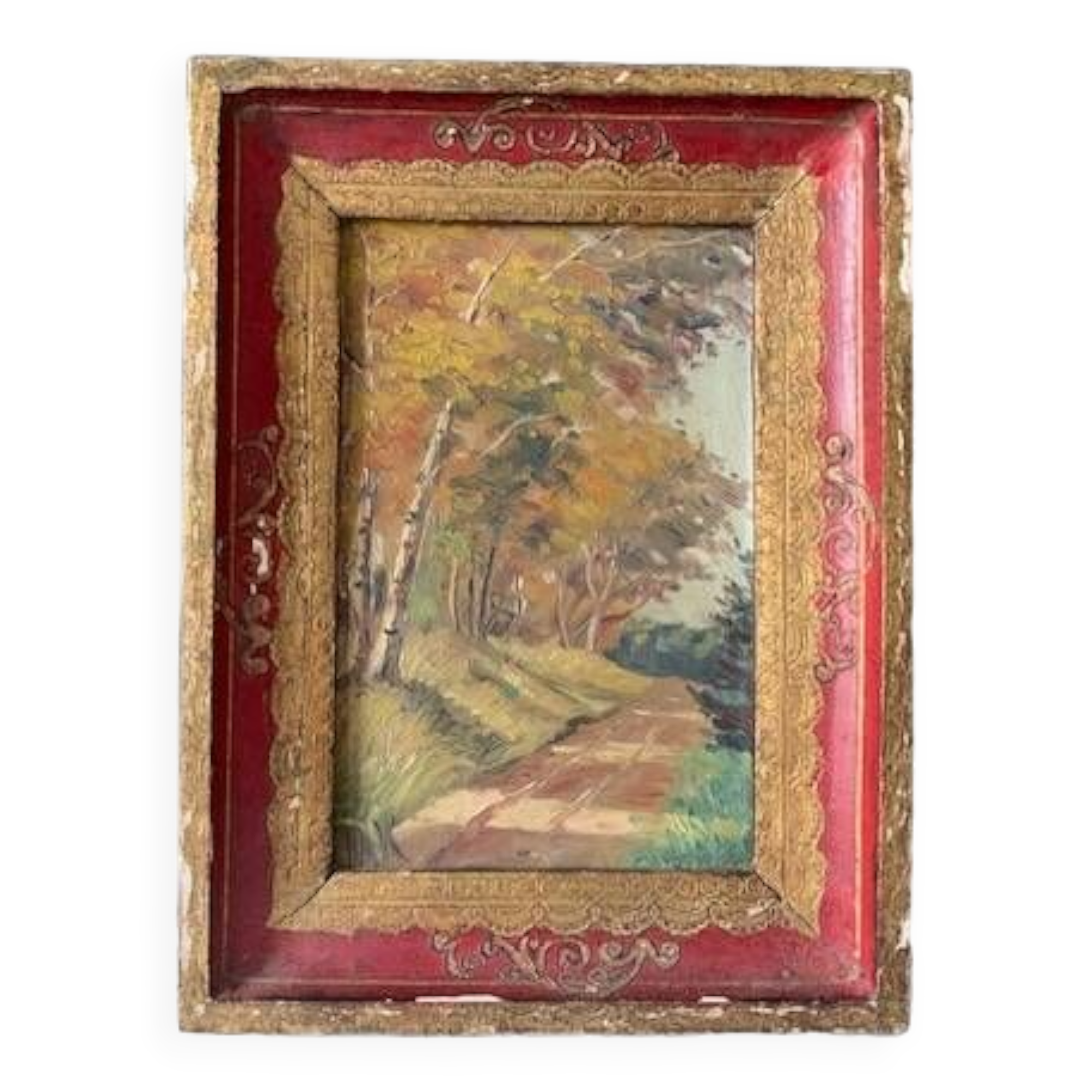 Old impressionist painting, autumn forest, framed, signed, late 19th century