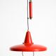 Mid-Century Modern red aluminum pendant lamp, height adjustable, Italy