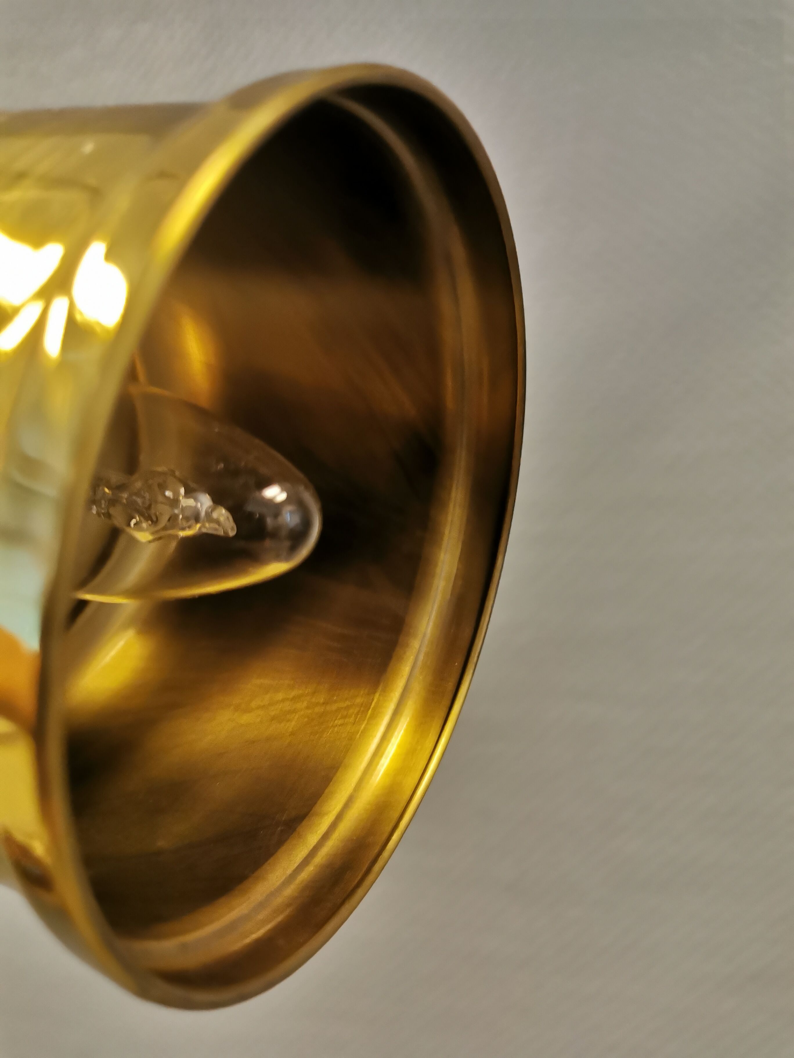 Small golden Danish hanging lamp in metal and brass.