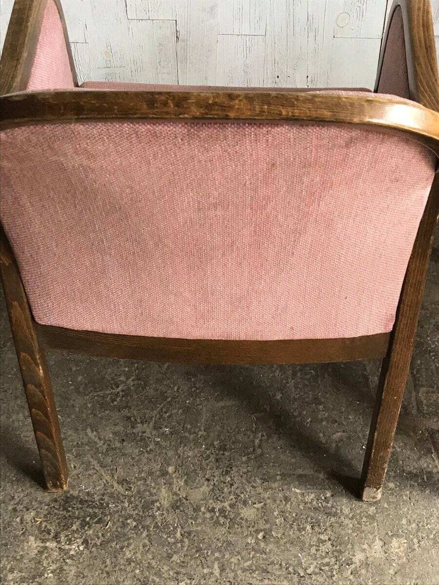 Set de fauteuils Art Déco années 1950 en bois et tissu marron et violet