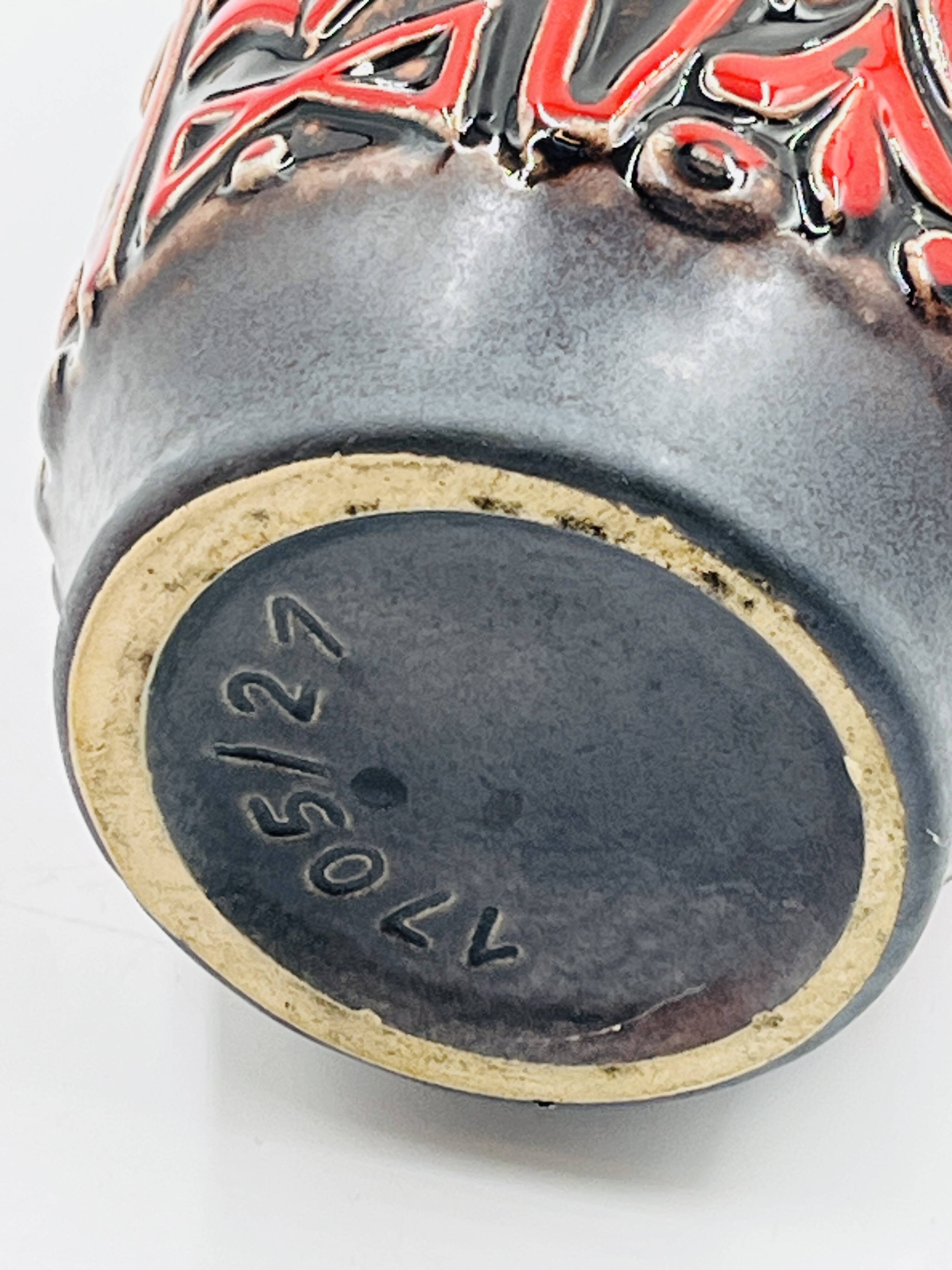 Vase West Germany, ceramic relief, red, 1970s.