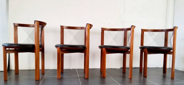Chaises bois et cuir Niels Jorgen Haugesen String pour Tranekaer, Danemark