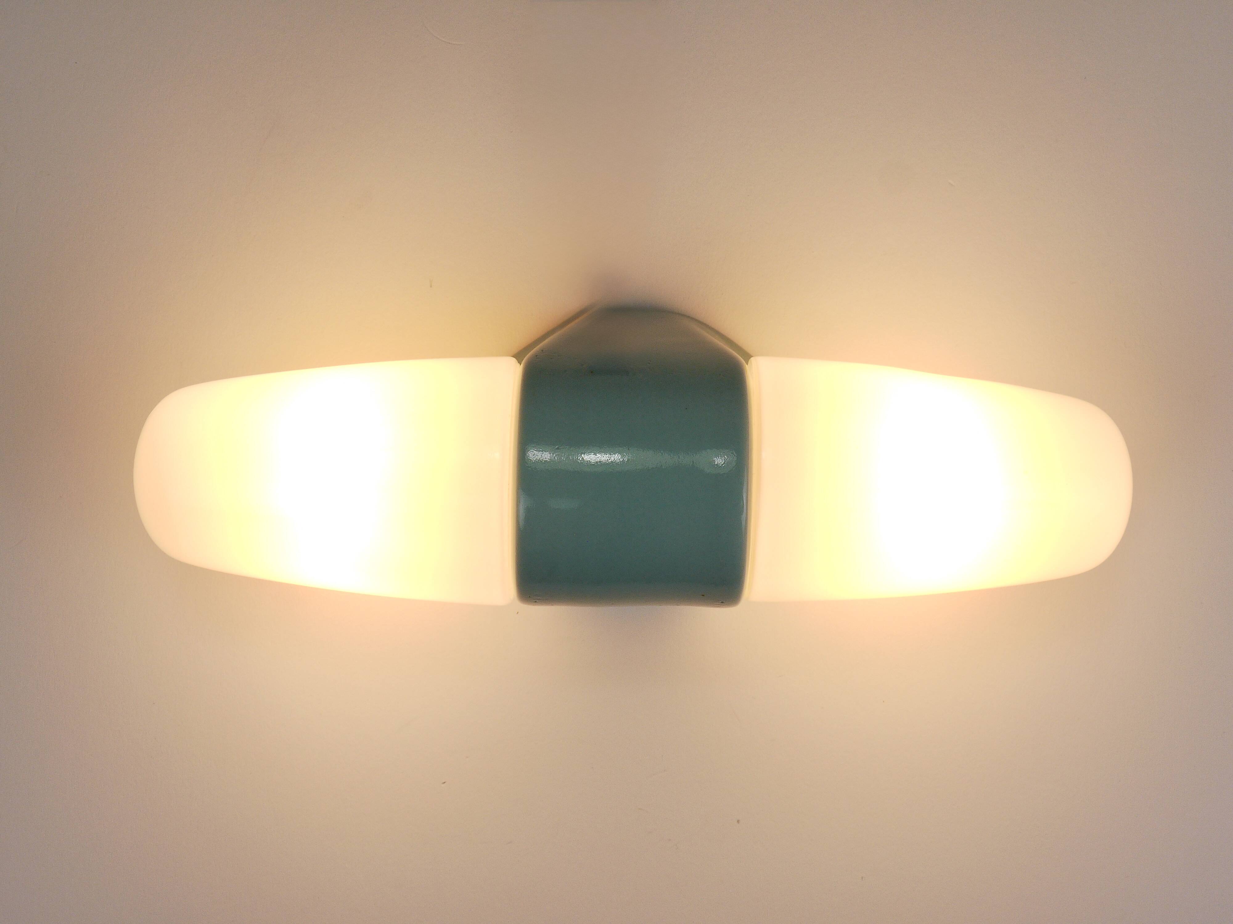 Wilhelm Wagenfeld Bauhaus Turquoise Double Sconce Wall Light, Germany, 1950