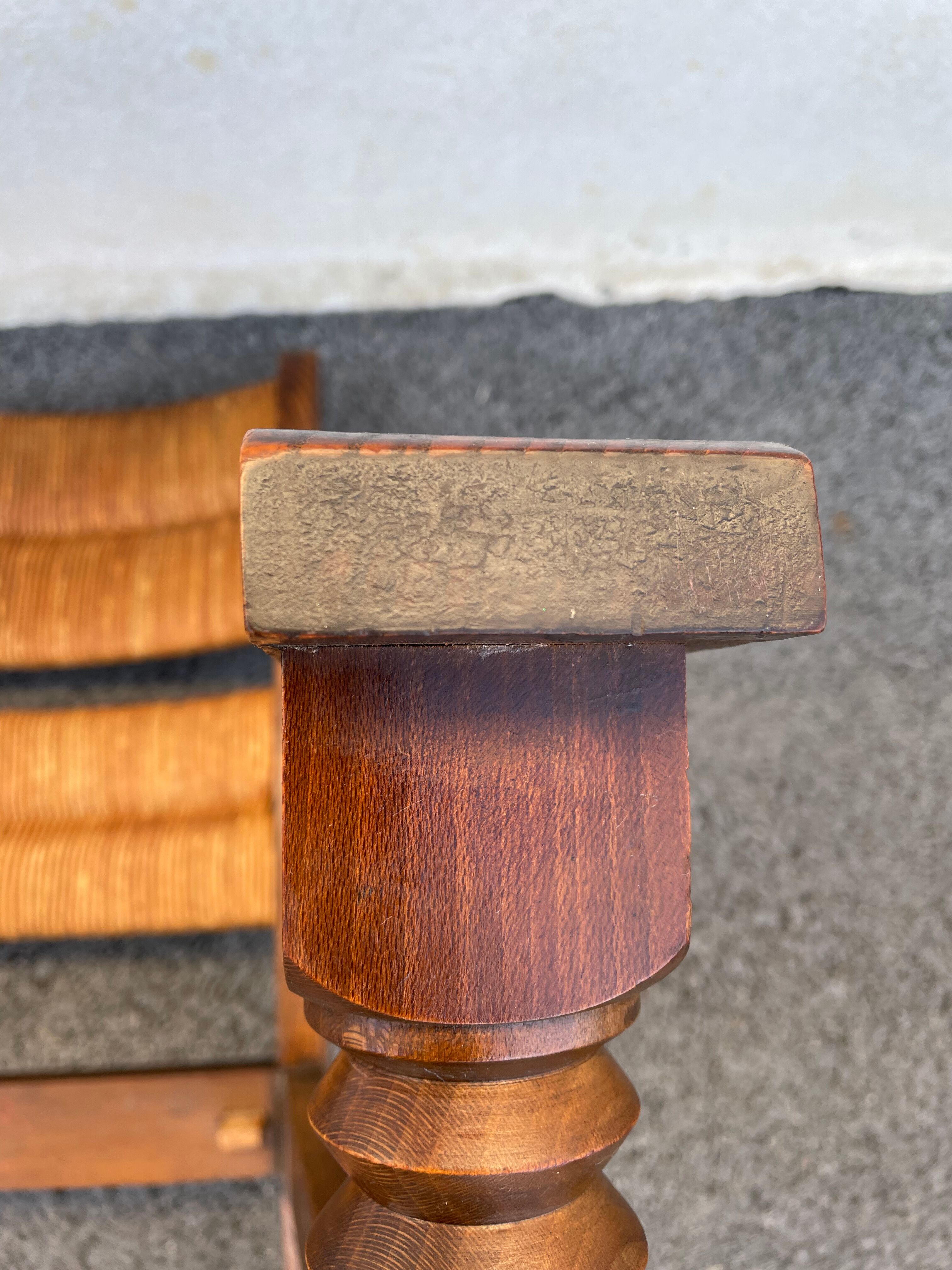 Vintage armchair in straw and brutalist wood