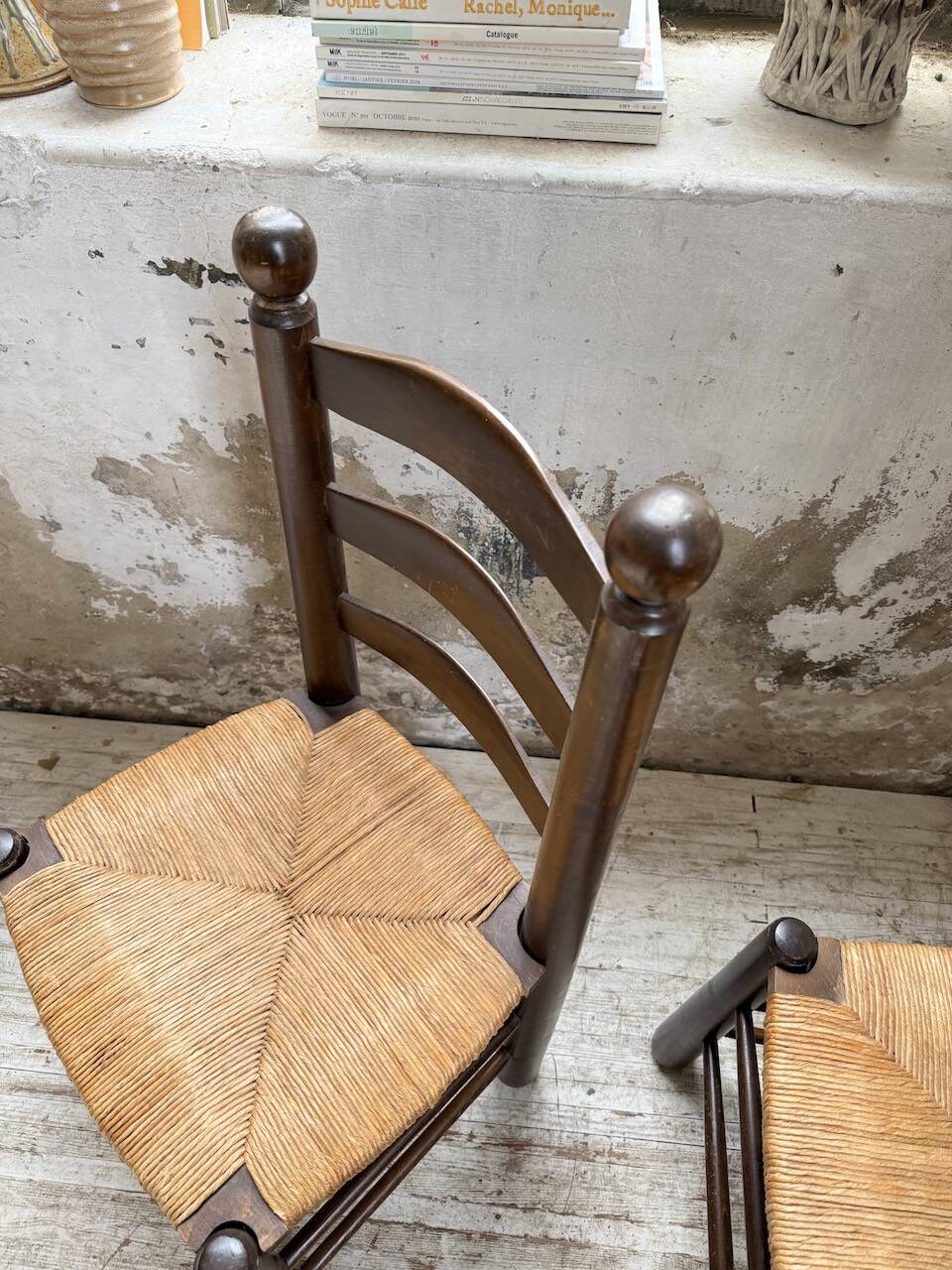 Straw chairs oak 1940s Dudouyt