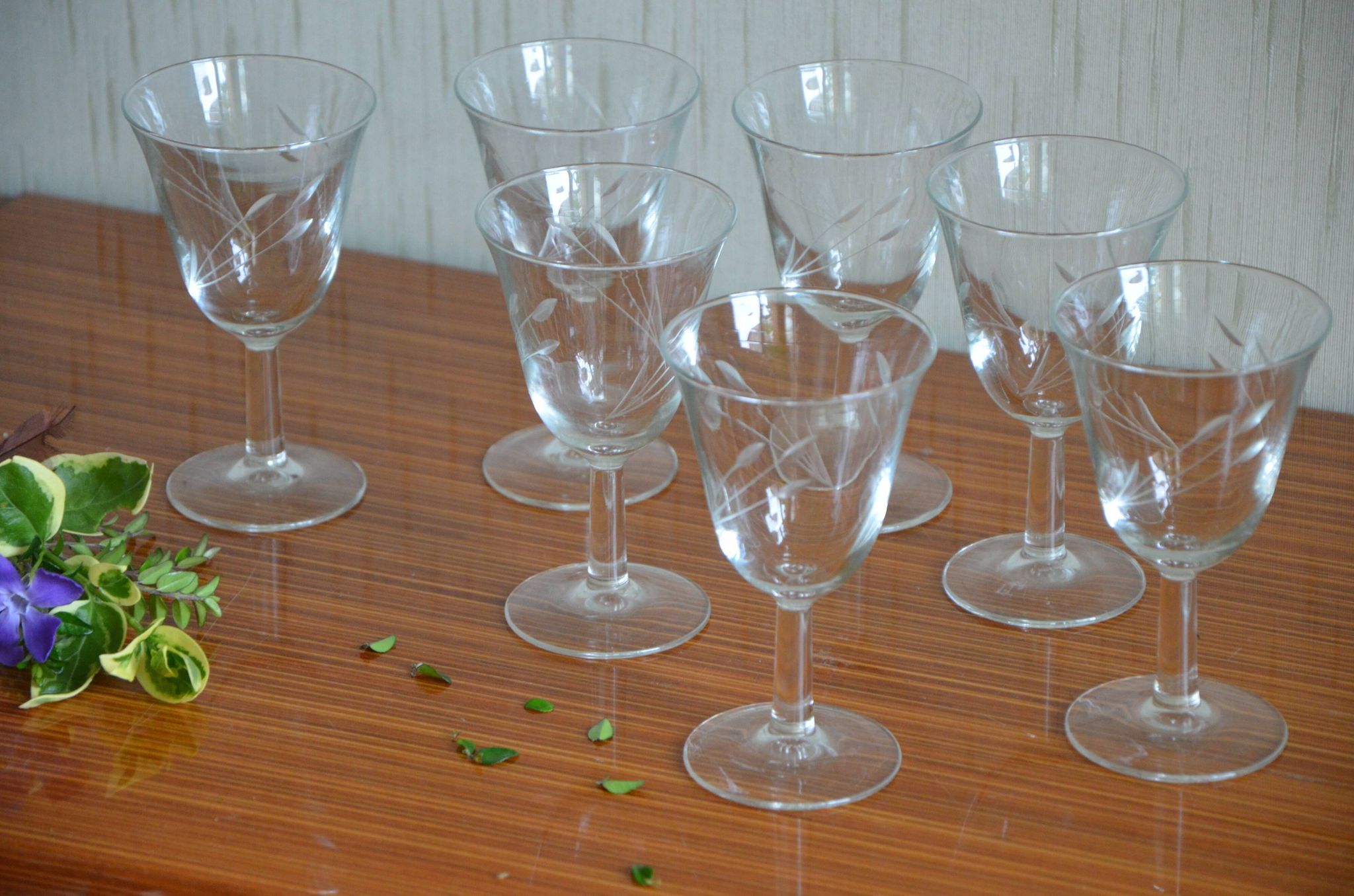 Lot de 7 verres à pied motif herbes folles