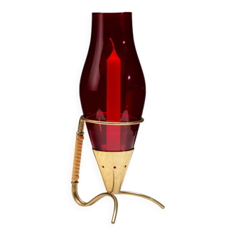 Gunnar Ander candleholder in brass, glass and rattan for Ystad Metall