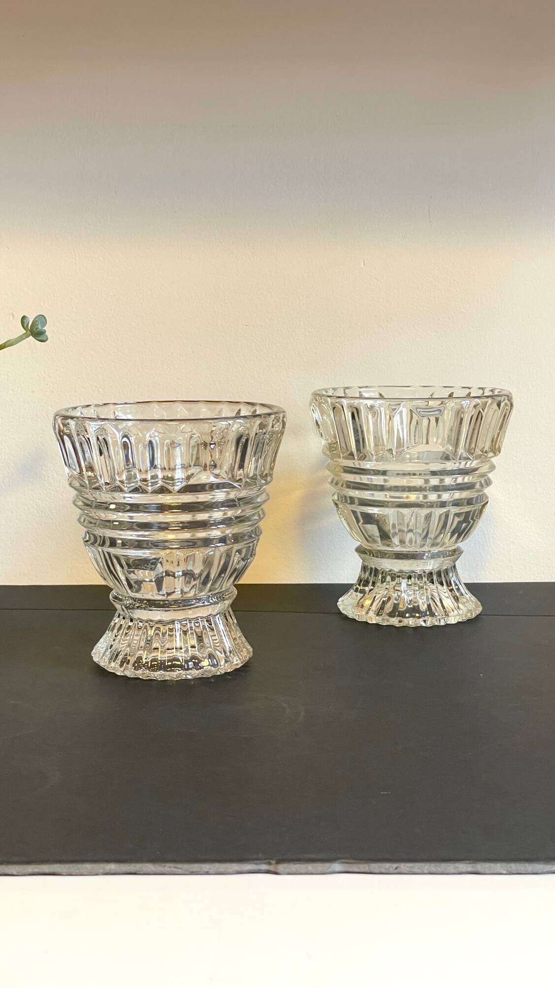 Paire vases géométriques semi-cristal vintage