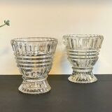 Pair of vintage geometric semi-crystal vases