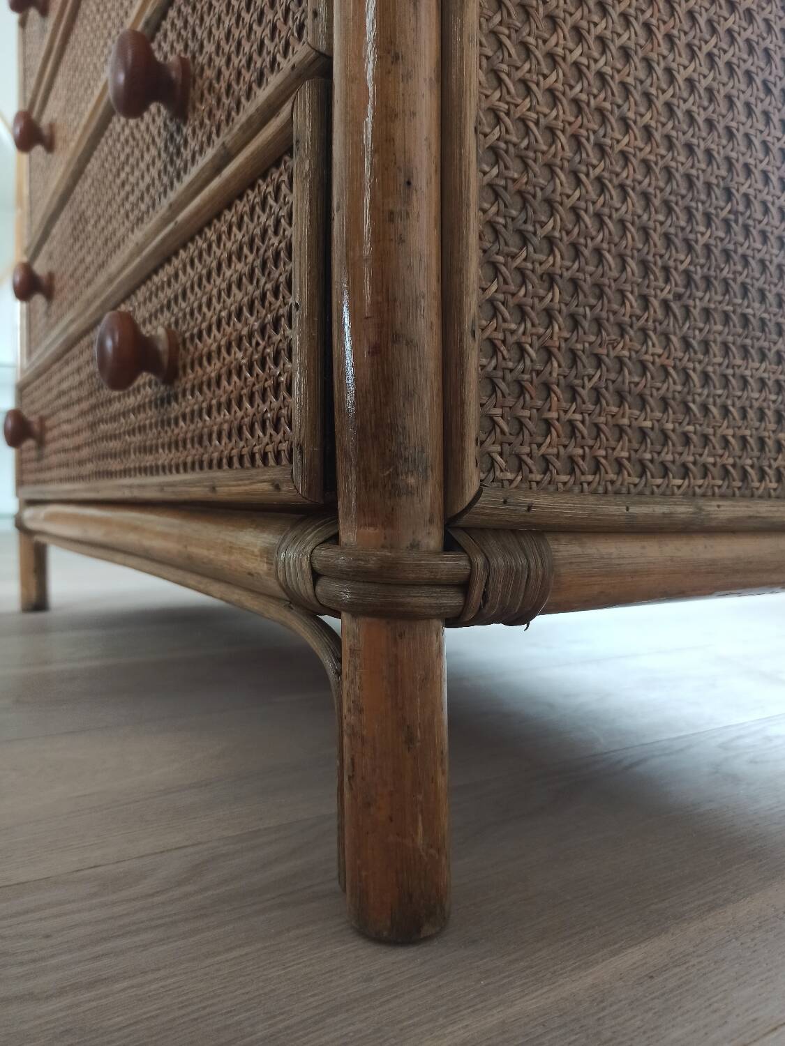 Bamboo and rattan chest of drawers, 70's