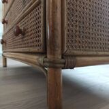 Bamboo and rattan chest of drawers, 70's