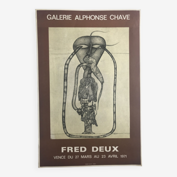 Affiche originale en lithographie de fred deux, galerie alphonse chavé, 1971