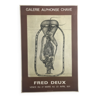 Original lithograph poster by fred deux, galerie alphonse chavé, 1971