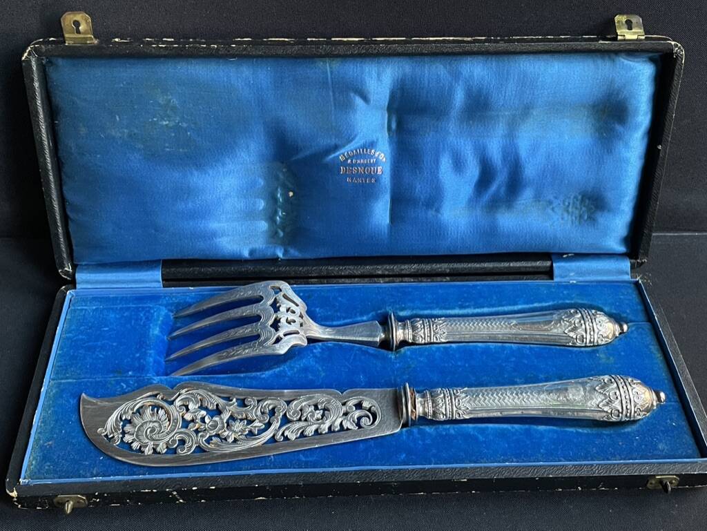 Fish serving cutlery – Silver Head of Minerva
