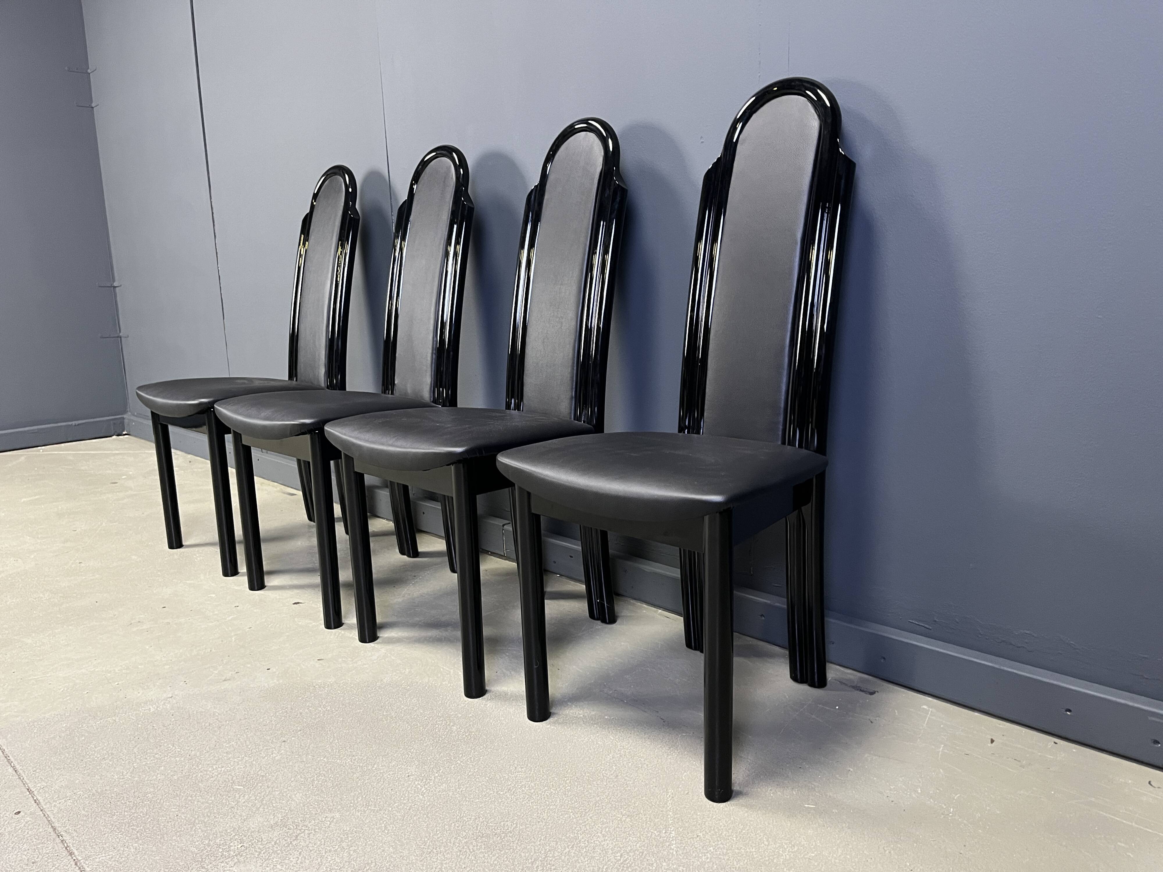 Postmodern lacquered wood italian dining chairs, 1980s