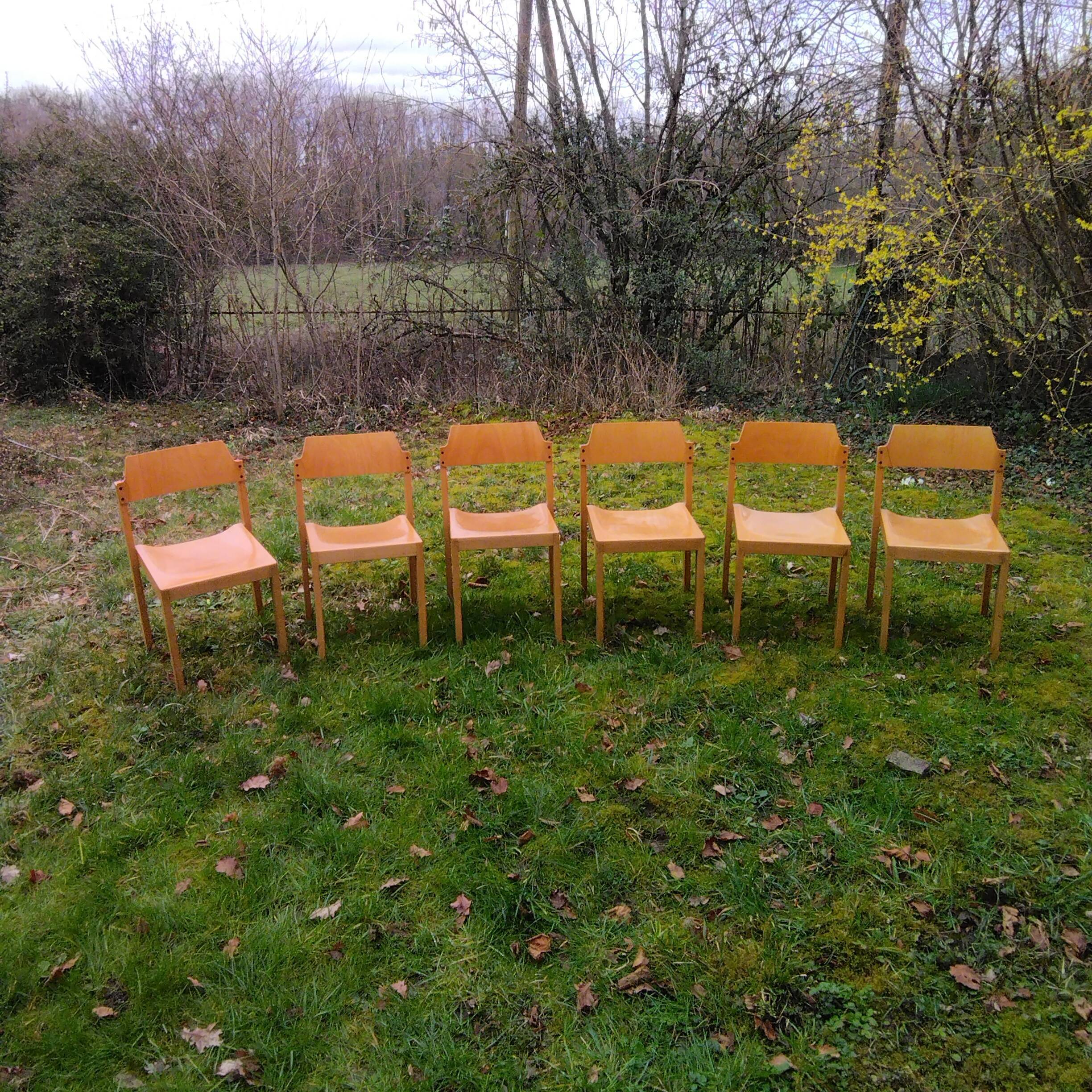 6 stackable chairs 80s schlapp mobel made in France
