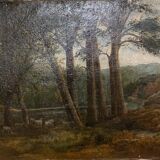 Shepherd and his sheep, oil on canvas