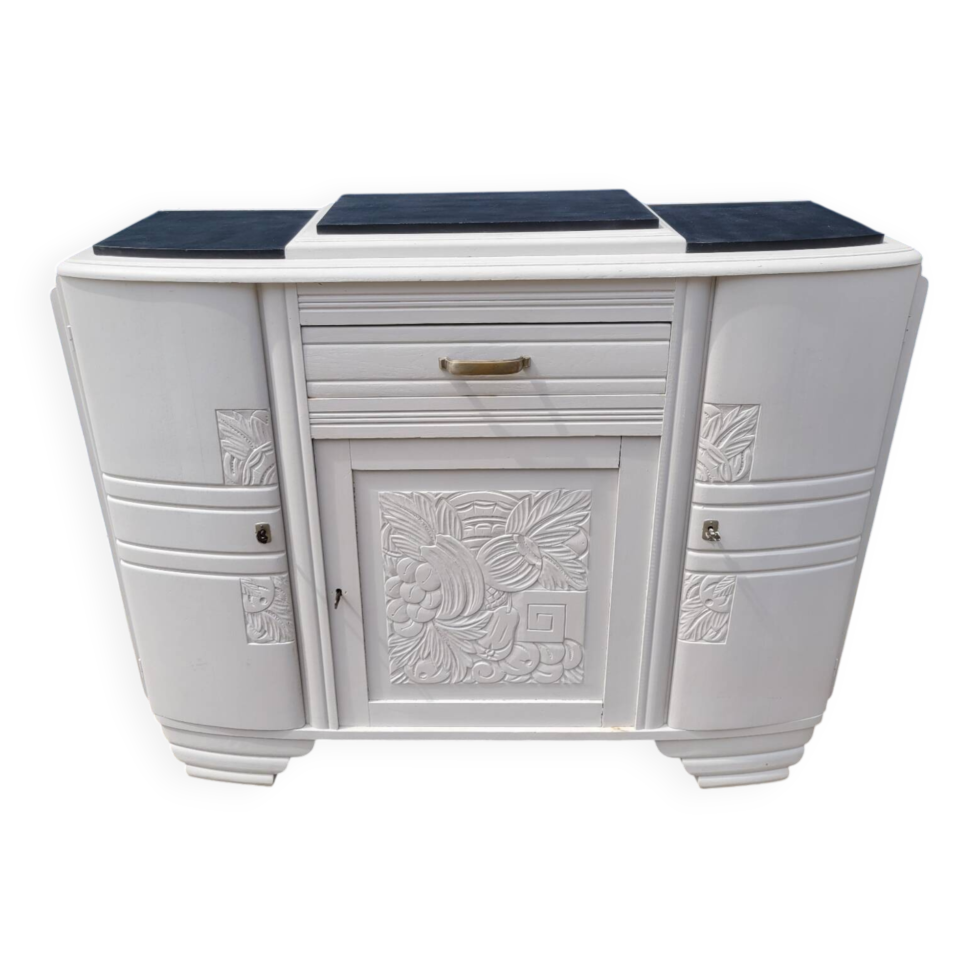 1930 Art Deco sideboard with floral motifs and marble top